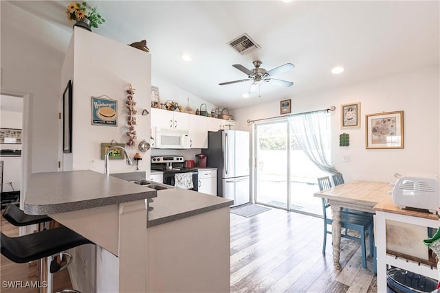 513 SE 27th Ter, Cape Coral, FL 33904 - kitchen featuring ceiling fan, light wood-type flooring, visible vents, a sink, and stainless steel appliances