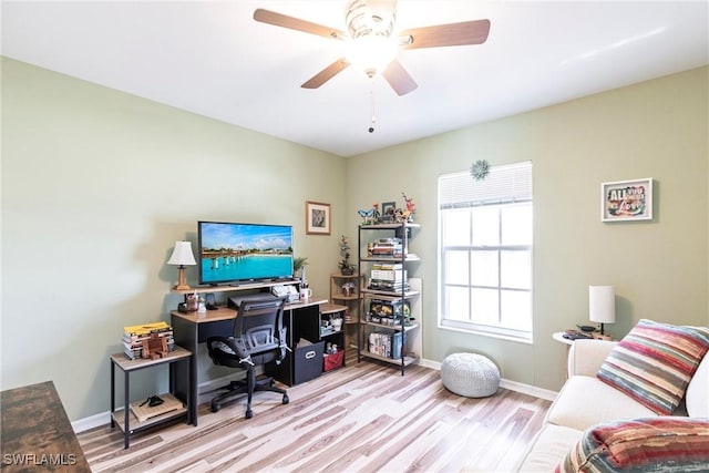 513 SE 27th Ter, Cape Coral, FL 33904 - office with baseboards, a ceiling fan, and wood finished floors