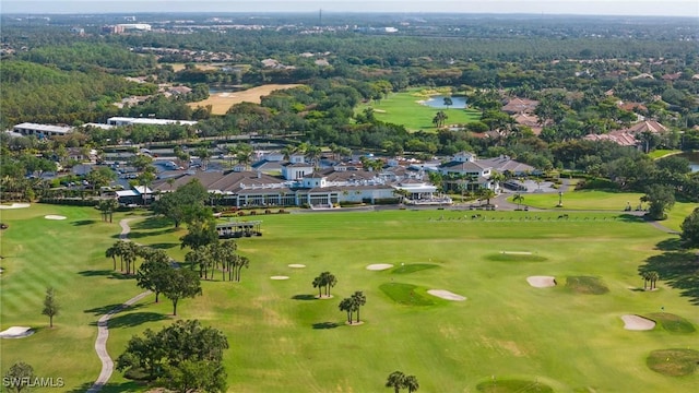 aerial view featuring a residential view, a water view, and golf course view