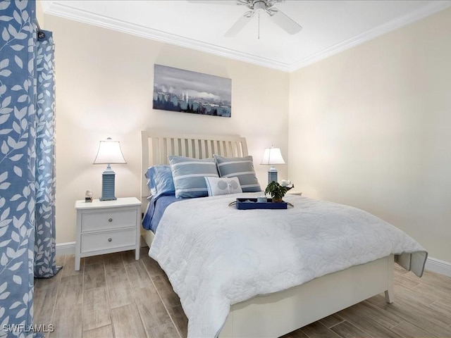 2138 Marquesa Cir, Naples, FL 34112 - bedroom featuring wood tiled floors, baseboards, ornamental molding, and ceiling fan