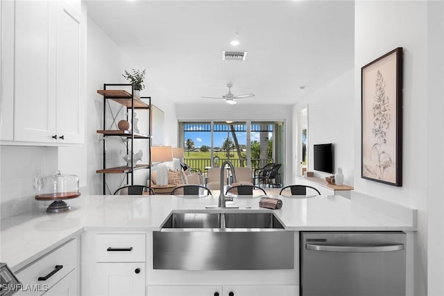 7915 Mahogany Run Ln Unit 1126, Naples, FL 34113 - kitchen featuring stainless steel dishwasher, open floor plan, a ceiling fan, light countertops, and recessed lighting