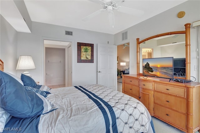 bedroom featuring ceiling fan and visible vents