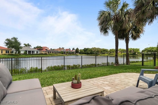view of patio featuring a water view
