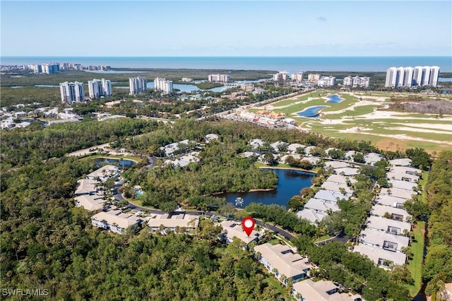 aerial view with a water view
