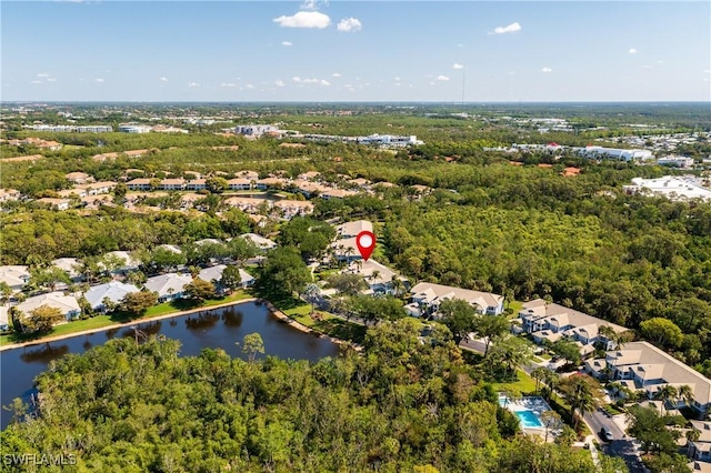 bird's eye view with a water view and a residential view