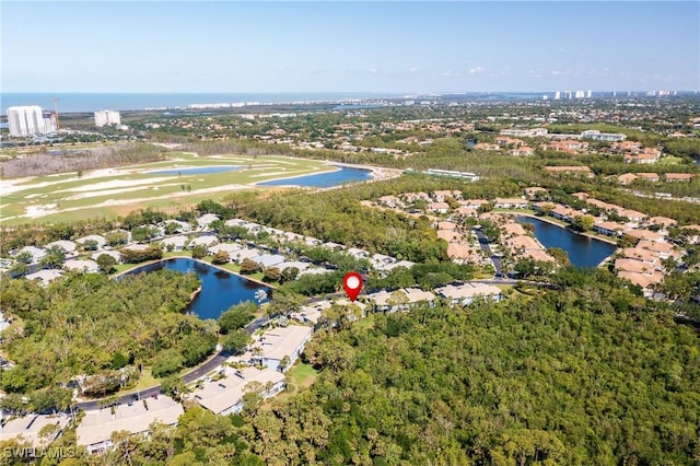 aerial view featuring a water view