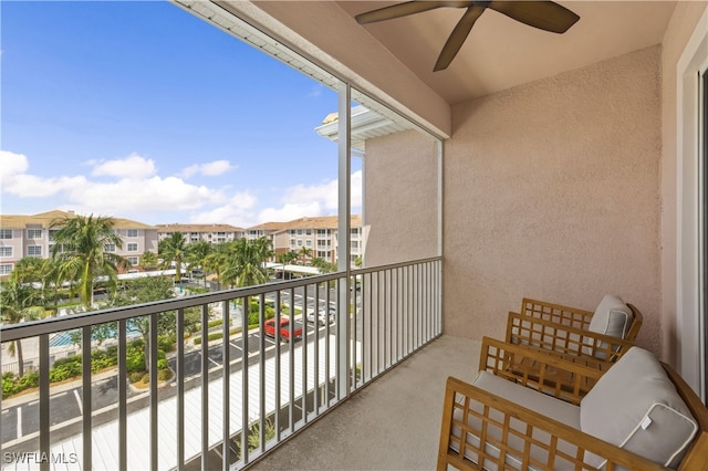 15901 Royal Pointe Ln Unit 404, Fort Myers, FL 33908 - balcony featuring a residential view and a ceiling fan