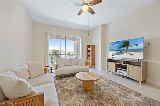 15901 Royal Pointe Ln Unit 404, Fort Myers, FL 33908 - tiled living area featuring ceiling fan and baseboards