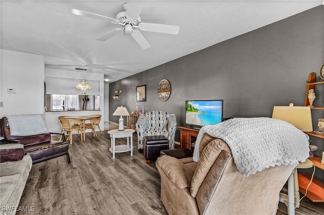 11170 Caravel Cir Unit 210, Fort Myers, FL 33908 - living area featuring a ceiling fan and wood finished floors