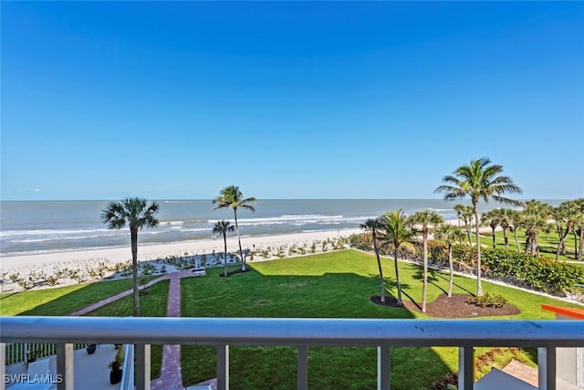 property view of water featuring a beach view