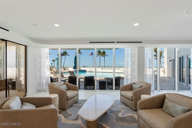 living room featuring recessed lighting