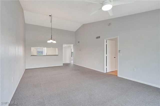1211 Commonwealth Cir Unit C202, Naples, FL 34116 - carpeted spare room featuring ceiling fan with notable chandelier, baseboards, and visible vents