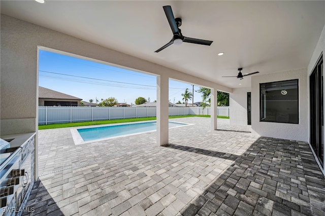2138 SW 3rd Ave, Cape Coral, FL 33991 - view of pool with a fenced backyard, ceiling fan, and a patio