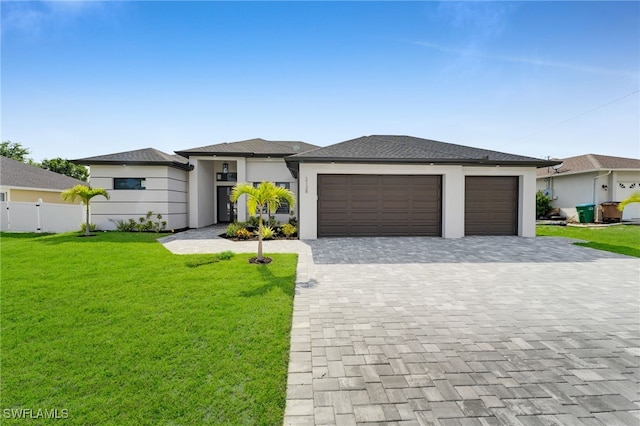 2138 SW 3rd Ave, Cape Coral, FL 33991 - prairie-style home with decorative driveway, an attached garage, and stucco siding