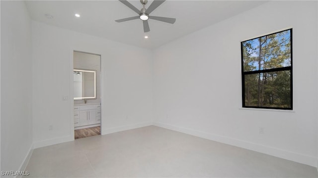 2343 Oil Well Rd, Naples, FL 34120 - unfurnished bedroom featuring ensuite bathroom, baseboards, recessed lighting, and a ceiling fan