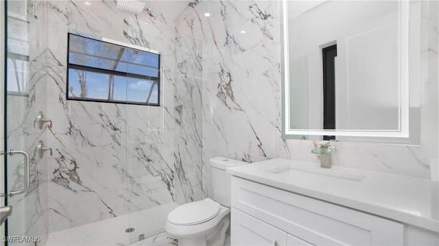 2343 Oil Well Rd, Naples, FL 34120 - full bath featuring toilet, vanity, tile walls, and a marble finish shower