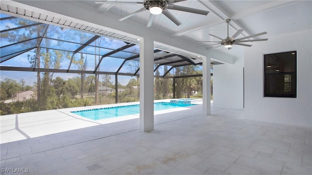 2343 Oil Well Rd, Naples, FL 34120 - outdoor pool with a patio area, ceiling fan, and glass enclosure