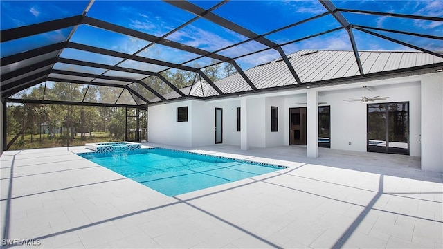 2343 Oil Well Rd, Naples, FL 34120 - view of swimming pool featuring a patio, a pool with connected hot tub, a lanai, and ceiling fan