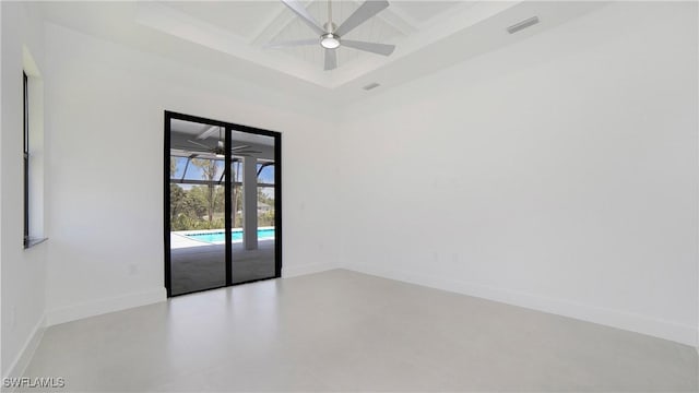 2343 Oil Well Rd, Naples, FL 34120 - unfurnished room featuring beamed ceiling, a ceiling fan, visible vents, coffered ceiling, and baseboards