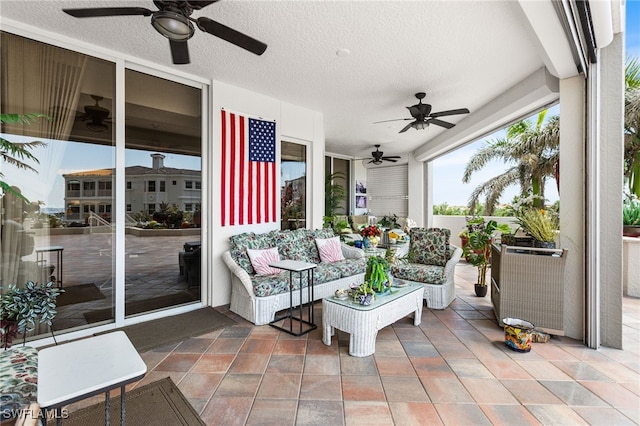 14270 Royal Harbour Ct Unit 323, Fort Myers, FL 33908 - sunroom / solarium featuring a ceiling fan and an outdoor living space