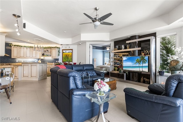 14270 Royal Harbour Ct Unit 323, Fort Myers, FL 33908 - living room with ceiling fan and light tile patterned flooring
