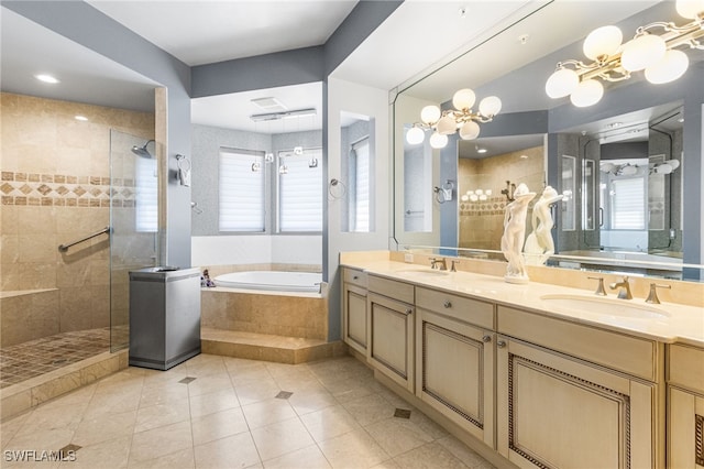 14270 Royal Harbour Ct Unit 323, Fort Myers, FL 33908 - bathroom with a garden tub, double vanity, a tile shower, and tile patterned floors