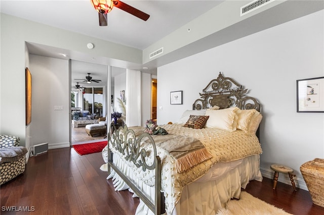 14270 Royal Harbour Ct Unit 323, Fort Myers, FL 33908 - bedroom featuring access to exterior, hardwood / wood-style flooring, and a ceiling fan