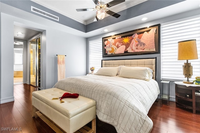 14270 Royal Harbour Ct Unit 323, Fort Myers, FL 33908 - bedroom with hardwood / wood-style floors, ornamental molding, multiple windows, a ceiling fan, and recessed lighting