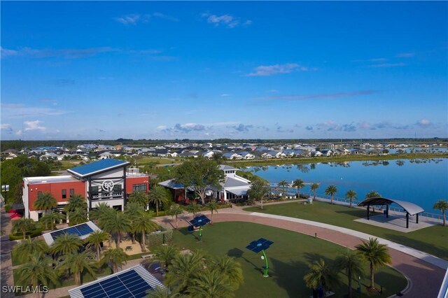aerial view featuring a water view