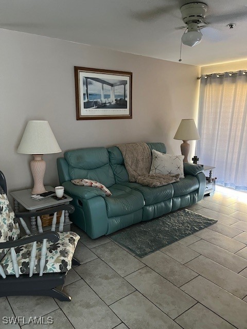 living room with ceiling fan
