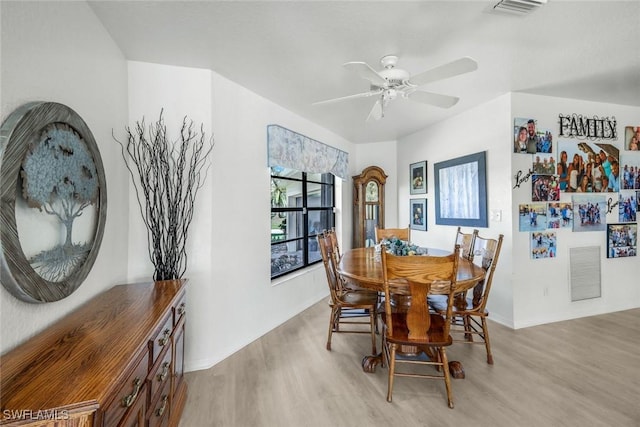 2556 SW 28th Pl, Cape Coral, FL 33914 - dining room with a ceiling fan, baseboards, visible vents, and light wood finished floors