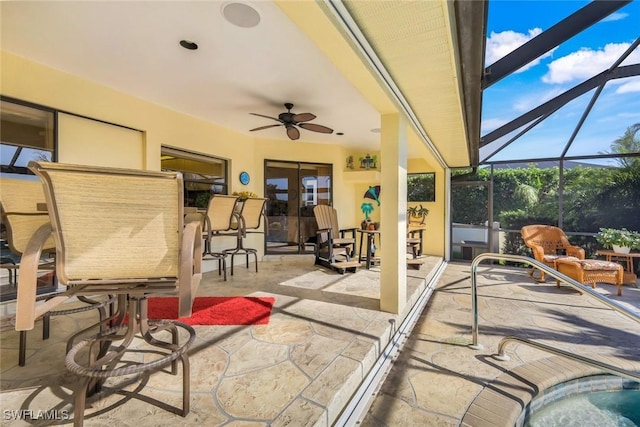 2556 SW 28th Pl, Cape Coral, FL 33914 - view of patio with french doors, a ceiling fan, and glass enclosure