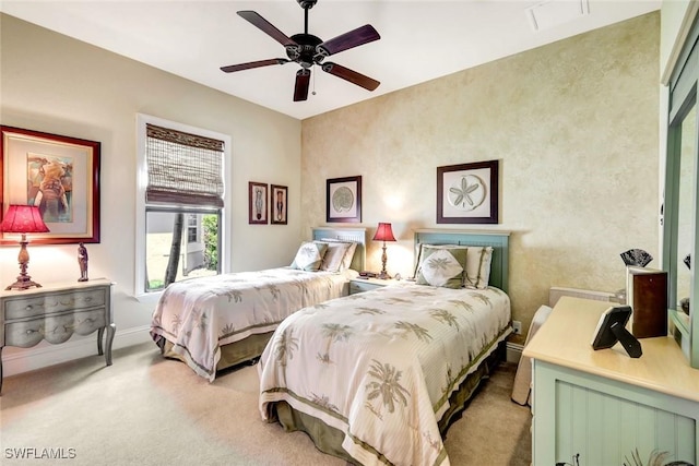 4536 SW 12th Pl, Cape Coral, FL 33914 - bedroom featuring light carpet, ceiling fan, baseboards, and visible vents