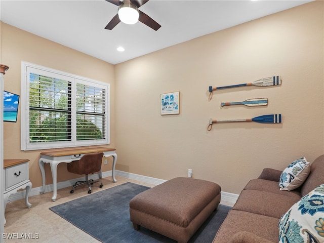 11552 Riverstone Ln, Fort Myers, FL 33913 - office with ceiling fan, baseboards, and recessed lighting