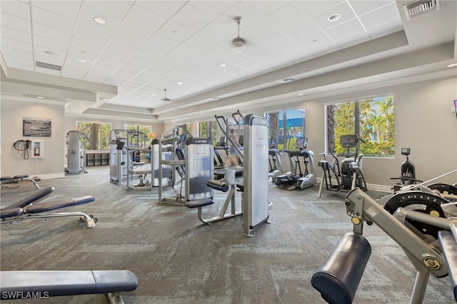 11552 Riverstone Ln, Fort Myers, FL 33913 - gym featuring a raised ceiling, baseboards, and a paneled ceiling