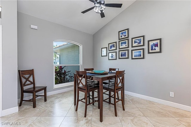 1633 Barbarosa Ct, Marco Island, FL 34145 - dining area with baseboards, a ceiling fan, and marble finish floor