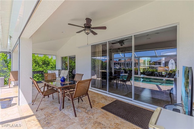 1633 Barbarosa Ct, Marco Island, FL 34145 - view of patio featuring an outdoor pool, a ceiling fan, and outdoor dining area