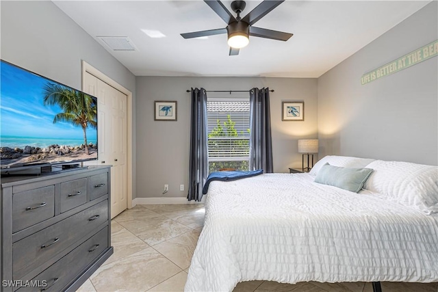 1633 Barbarosa Ct, Marco Island, FL 34145 - bedroom with visible vents, baseboards, a ceiling fan, and marble finish floor