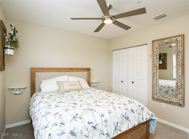 6645 Huntington Lakes Cir Unit 201, Naples, FL 34119 - bedroom featuring a ceiling fan, a closet, carpet, baseboards, and visible vents