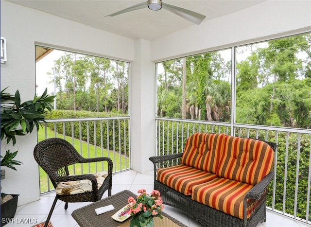 6645 Huntington Lakes Cir Unit 201, Naples, FL 34119 - sunroom featuring outdoor lounge area and ceiling fan