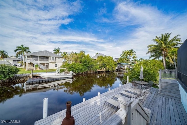 dock area with a water view