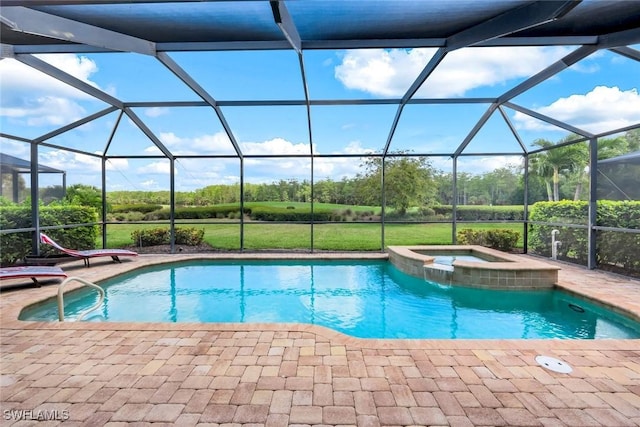 9102 Limestone Ln, Naples, FL 34120 - view of pool with a patio, a pool with connected hot tub, and a lanai