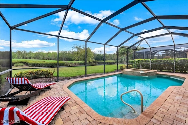9102 Limestone Ln, Naples, FL 34120 - view of pool featuring a pool with connected hot tub, a patio, and a lanai