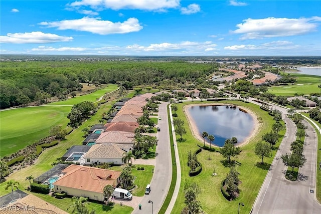 9102 Limestone Ln, Naples, FL 34120 - bird's eye view featuring a water view, a forest view, view of golf course, and a residential view