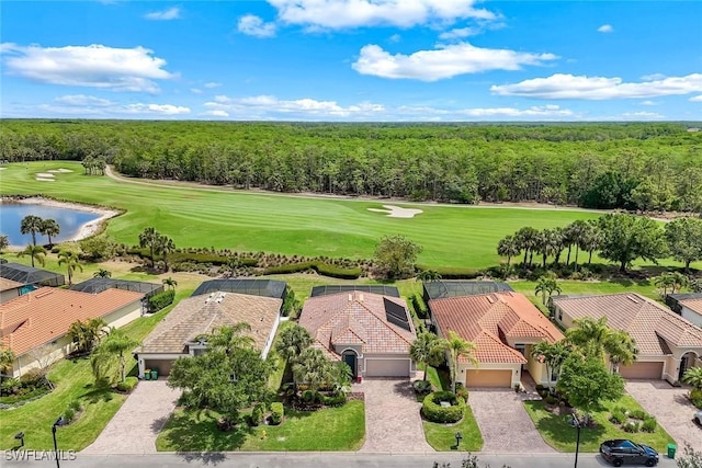 9102 Limestone Ln, Naples, FL 34120 - bird's eye view with a water view, a view of trees, and golf course view