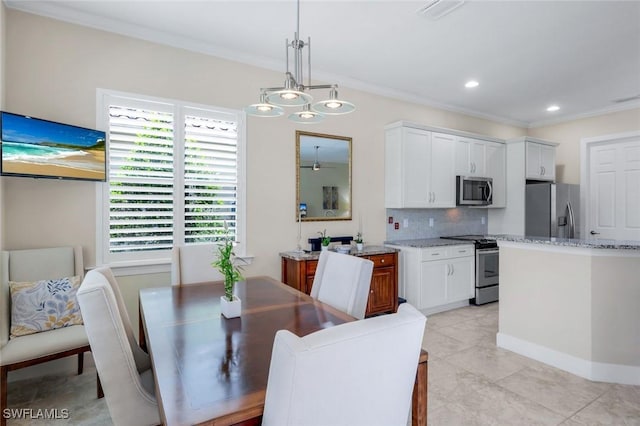 9102 Limestone Ln, Naples, FL 34120 - dining room with ornamental molding, recessed lighting, and visible vents