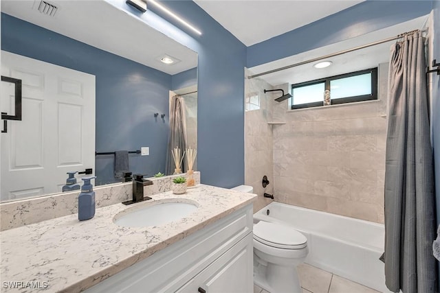171 Palmetto Dunes Cir, Naples, FL 34113 - full bath featuring vanity, shower / tub combo with curtain, toilet, and tile patterned floors