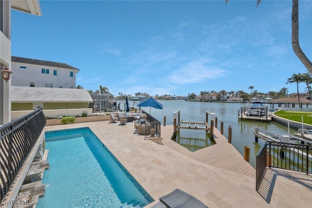 152 Conners Ave, Naples, FL 34108 - pool with a water view, a boat dock, a patio, and boat lift