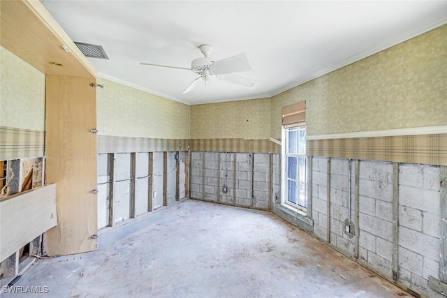 interior space featuring visible vents and ceiling fan
