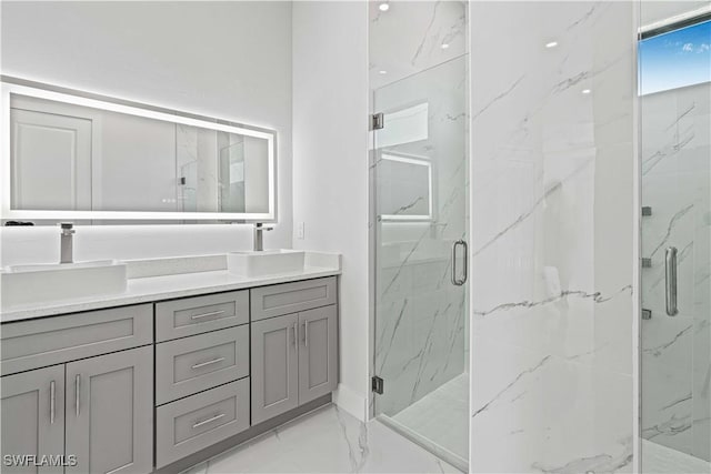 1819 NW 19th Ave, Cape Coral, FL 33993 - full bath with a marble finish shower, marble finish floor, a sink, and double vanity